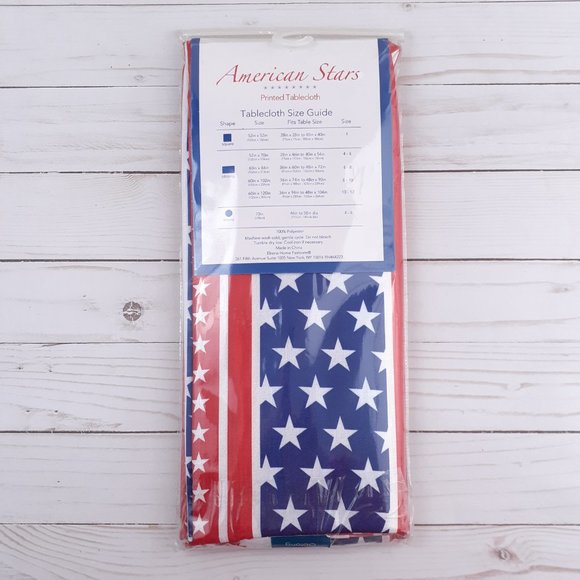Fabric Tablecloth Americana Stars Stripes 52x70 Red White Blue - Picture 2 of 2